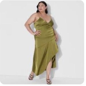 Satin Olive Green asymmetrical Dress
